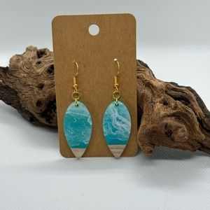 Caribbean blue resin and wood earrings